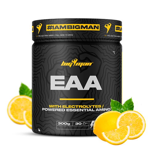 Pot de EAA + Electrolytes 300g de BigMan, complément alimentaire pour améliorer les performances, réduire la fatigue musculaire et favoriser la récupération après l'effort.