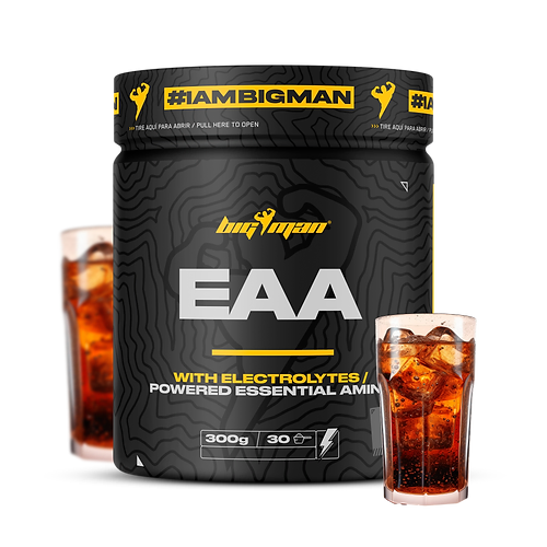Pot de EAA + Electrolytes 300g de BigMan, complément alimentaire pour améliorer les performances, réduire la fatigue musculaire et favoriser la récupération après l'effort.