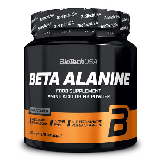 Complément alimentaire Beta-Alanine de BioTech USA en poudre et en capsules, conçu pour améliorer la performance musculaire et l’endurance.