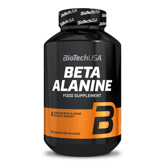 Complément alimentaire Beta-Alanine de BioTech USA en poudre et en capsules, conçu pour améliorer la performance musculaire et l’endurance.