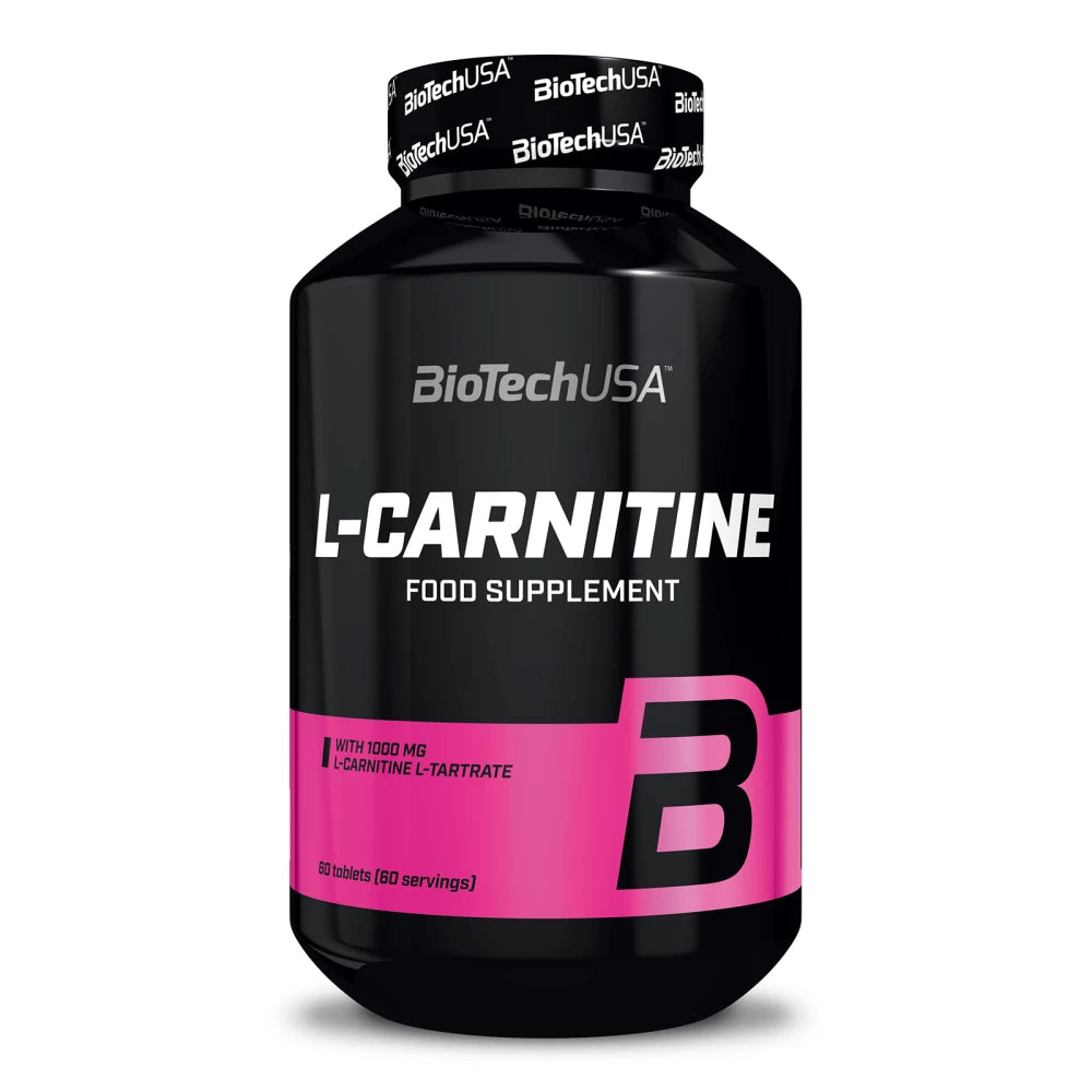 Flacon de L-Carnitine 1000 de BioTech USA, complément alimentaire en gélules pour la gestion des graisses et l'amélioration de la performance énergétique.