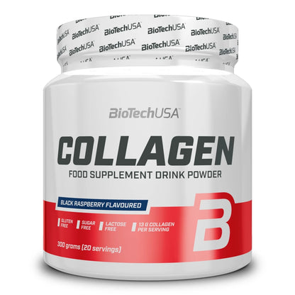Collagen de BioTech USA, complément alimentaire en poudre pour le confort articulaire et la santé de la peau, enrichi en collagène, vitamines et acide hyaluronique.