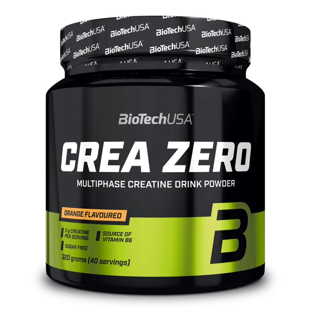Complément Crea Zero en poudre aromatisée sans sucre, contenant de la créatine, vitamine B6, AMP et acide alpha-lipoïque pour améliorer les performances physiques