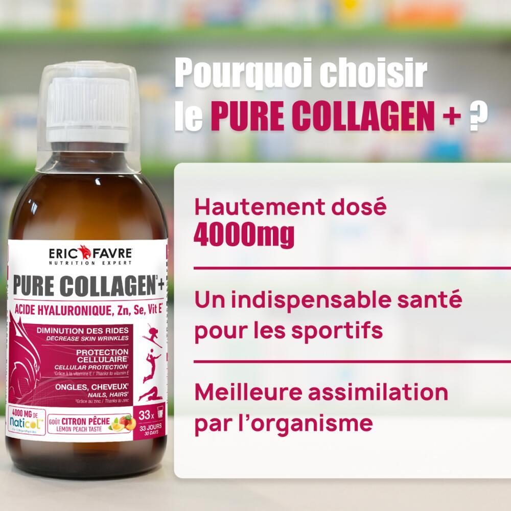 Pure Collagen marin hydrolysé 4 000 mg de collagène marin hydrolysé + Acide hyaluronique Formule liquide