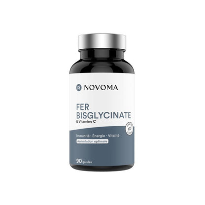 Fer Bisglycinate 90 gélules - Complément alimentaire enrichi en vitamine C pour une meilleure absorption du fer.