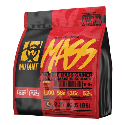 Sac de Mutant Mass gainer haute qualité pour la prise de masse musculaire, avec 56 g de protéines et 192 g de glucides par portion, enrichi en BCAA et vitamines.